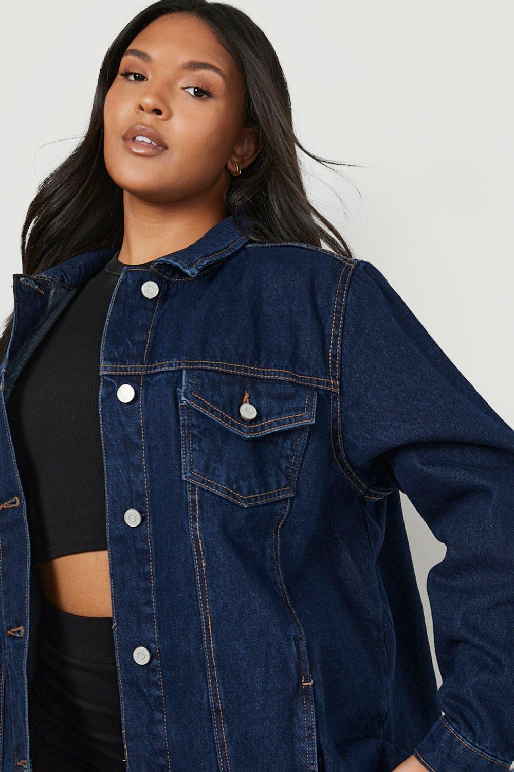 Womens denim jacket sale dark blue